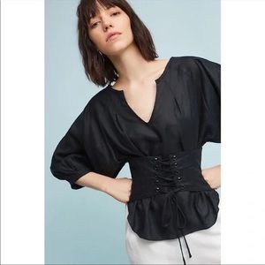 Anthropologie Akemi + Kin Corset Top Black Puff Sleeve Top